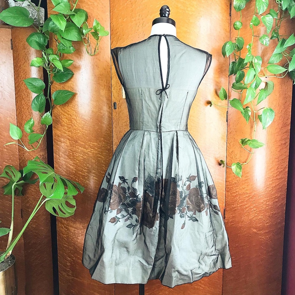 ROSE PRINT 1950’s 50s Vintage New Look Party Prom Cocktail Evening Dress S - Picture 12 of 13